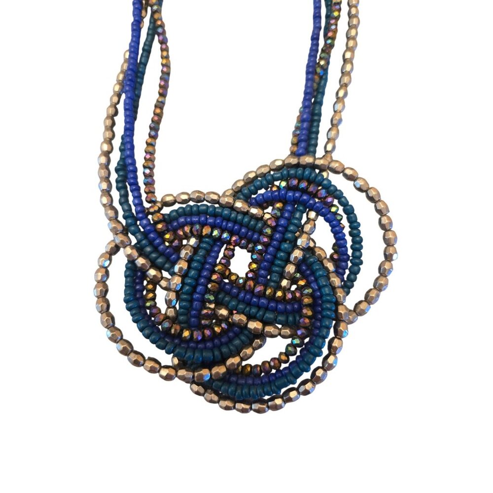 Beaded‎ Knot Necklace  Choker Adjustable Chain Blue  Seed Bead
